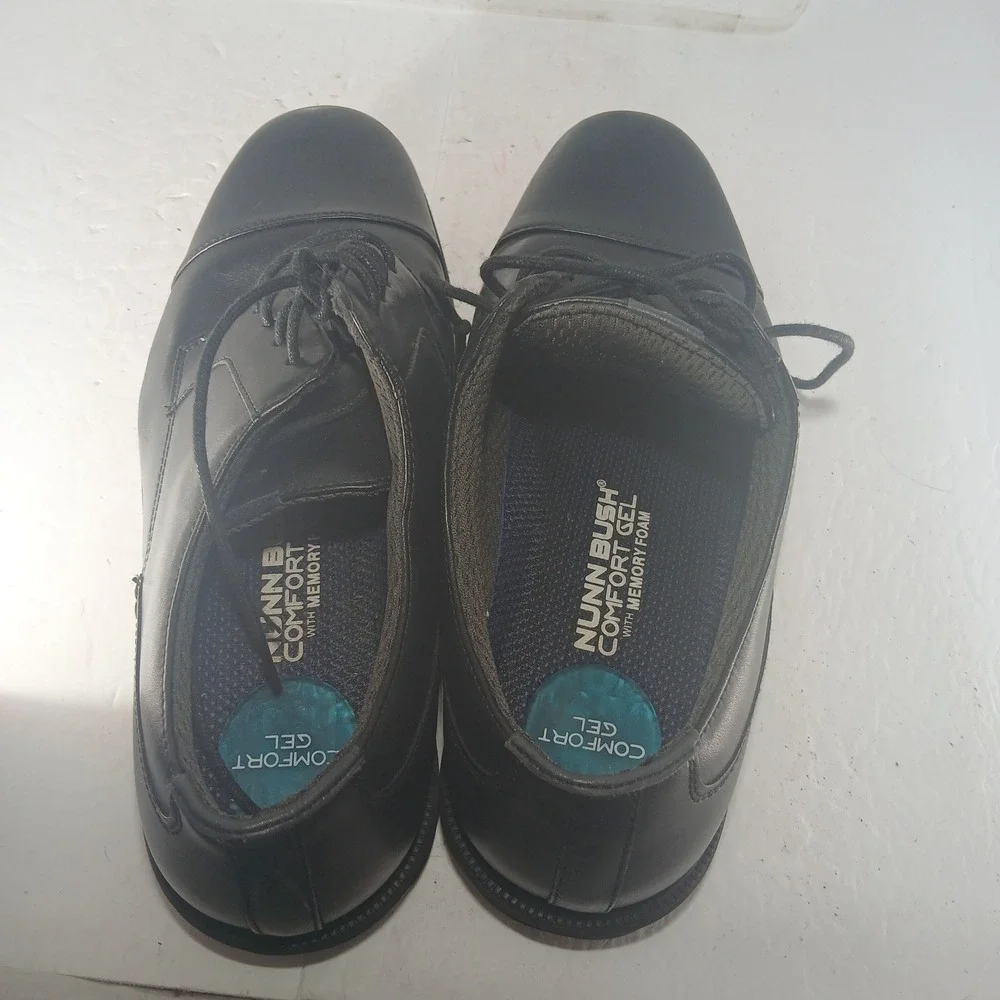 Nunn Bush Cap Toe Oxford 9M Black Leather Comfort Gel Memory Foam Dress Shoes